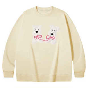 PSO Brand 男装女装毛圈底可爱贴布绣小狗女士卫衣情侣外套秋季潮