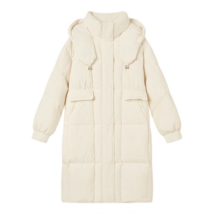 Jamor加墨时尚中长款羽绒服外套白色保暖简约直筒女2025冬季新款