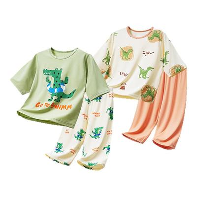 男童儿童家居服a类抗菌七分袖套装天丝竹棉莫代尔新款男童睡衣