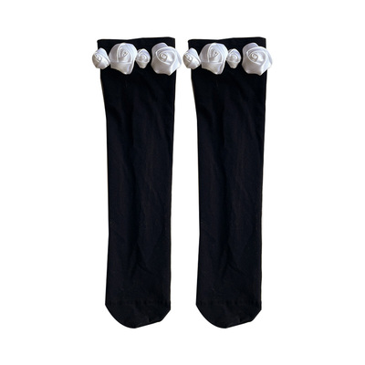 潮天鹅绒立体花朵甜美风中筒袜