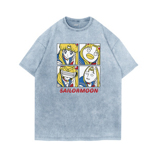 TEE7-日系动漫美少女战士T恤水冰月重绘纪念水洗做旧纯棉宽松卡通