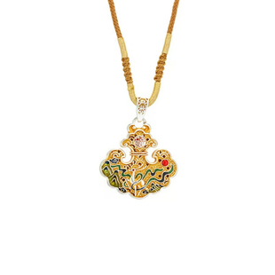 纯银珐琅彩描金千里江山仙鹿吊坠中式民族风饰挂坠项链送女友礼物