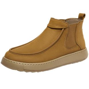 百丽男鞋高帮马丁靴冬新一脚蹬工装靴加绒切尔西靴A1677DD4