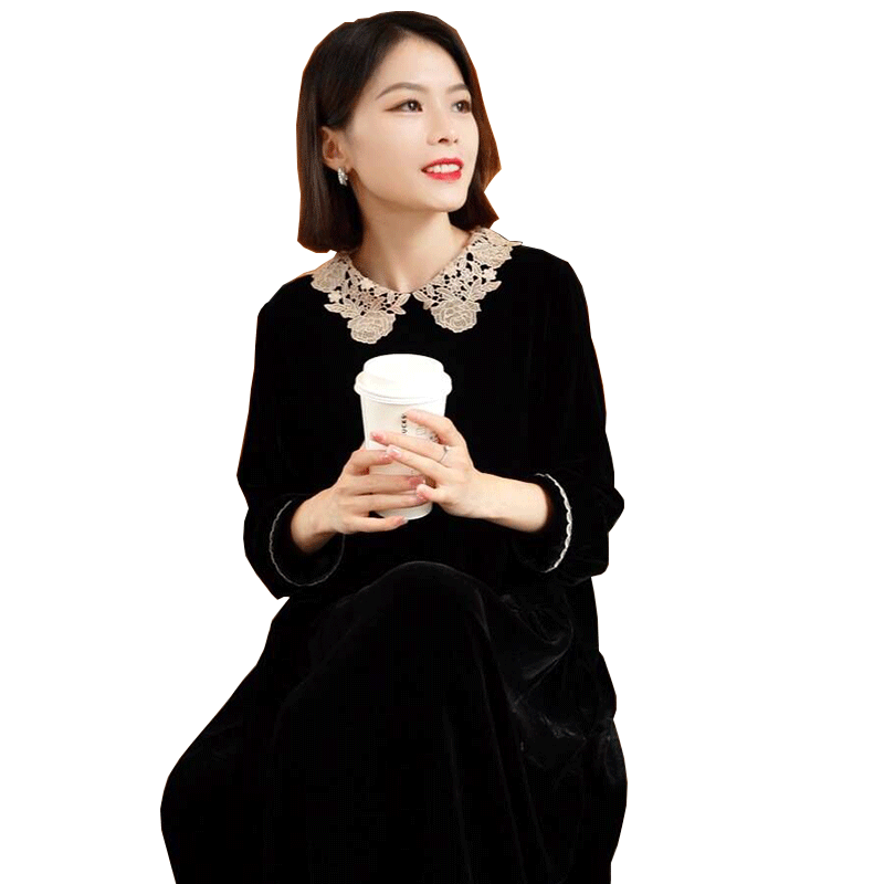 迪芬璐嘉女时尚气质真丝绒连衣裙
