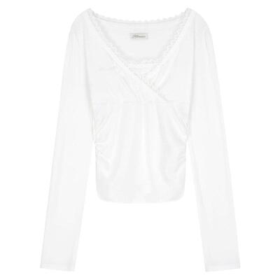 韩国代购小众高级感V领长袖T恤