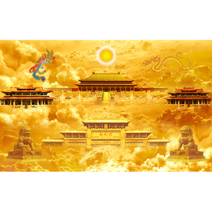 天宫天庭龙凤背景墙纸南天门仙家堂口壁画佛道仙堂神台壁纸壁布