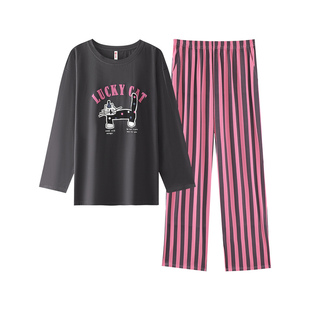 芬腾女士睡衣春秋季棉质长袖抗菌套装女款加大码秋天可外穿家居服