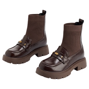 exull/依思Q2025秋冬新款法式厚底短靴女瘦瘦靴增高弹力马丁靴