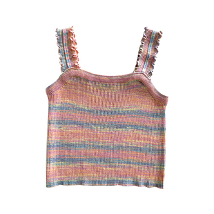 多巴胺穿搭辣妹小吊带女装内搭夏日绝美背心彩色条纹外穿针织上衣