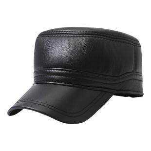 中老年人帽子男士秋冬季皮平顶帽新款老人爸爸爷爷护耳保暖鸭舌帽