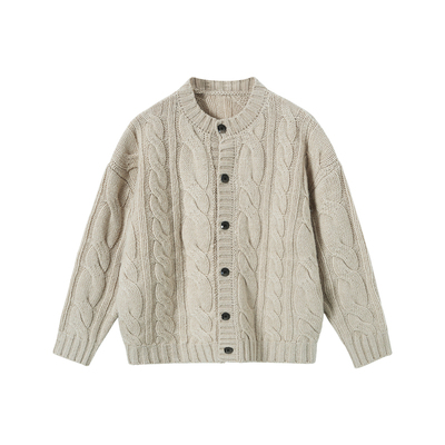 NYHSUGOO/南乙冬季100%绵羊毛复古绞花麻花毛衣开衫3897男士外套