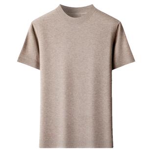 春秋季羊毛衫短袖t恤男圆领薄款商务针织宽松大码打底衫半袖毛衣