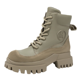 MIO米奥冬季圆头前系带高跟马丁靴酷飒厚底户外工装靴女靴