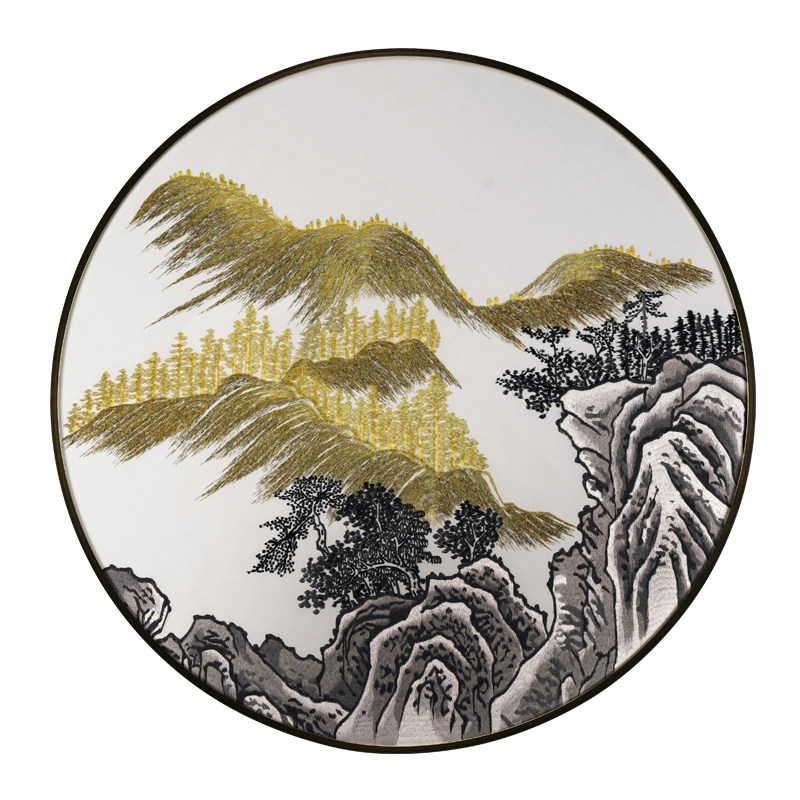 金山富水苏绣装饰画圆形玄关画