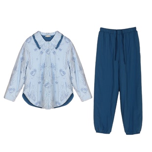 朵朵可可冬季新款保暖厚款夹棉手绘印花简约女家居服睡衣套装