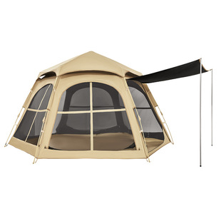 黑胶六角速开帐篷户外露营便携式折叠防雨防晒野营装备全自动天幕