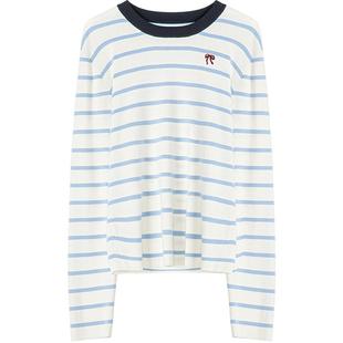 LAGOGO蓝白条纹毛衣女拉谷谷2025冬新款软糯亲肤文艺风打底针织衫