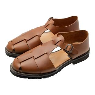 SHOESILO HANS布雷克真皮牛皮条带凉鞋棕色