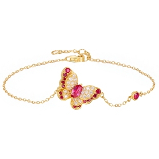宝石矿工【庄周梦蝶系列·单蝶】足金天然红宝石蝴蝶手链