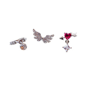 二十二丁目 满钻翅膀钛钢螺丝耳骨钉小众一箭穿心爱心圆球耳钉