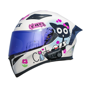 艾狮头盔女摩托车四季防雾带蓝牙耳机双镜片高颜值机车全盔3c认证