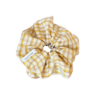 元气少女黄色系格纹发箍高颅顶发卡秋冬缎面大肠发圈皮筋头绳头饰