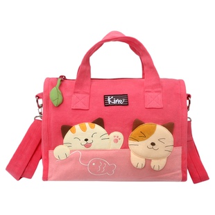 进口kine猫 可爱戏鱼猫手工贴布小手提斜挎包女包四季通用包卡通