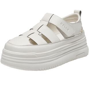 百丽透气罗马凉鞋女夏季新款包头厚底猪笼小白鞋子单鞋B2492BH5