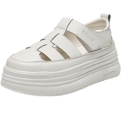 百丽透气罗马凉鞋女夏季新款包头厚底猪笼小白鞋子单鞋B2492BH5