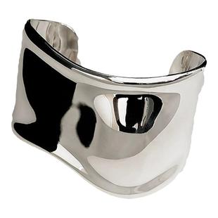 不规则宽边光面手镯女小众设计师夸张高级感轻奢气质百搭银色手环