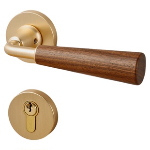 汇泰龙轻奢中古风家用卧室房门锁静音复古室内分体原木门把手1031