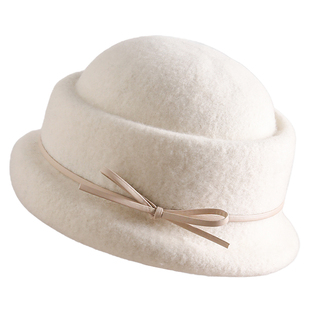 新款白色法式羊毛礼帽女赫本风秋冬千金帽优雅保暖显脸小帽子女款