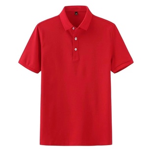 啄木鸟真口袋短袖t恤男士本命年POLO衫中年大红色纯棉爸爸装上衣T