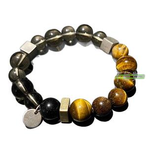 从不睡觉 暗黑设计师天然火山石虎眼石黑曜石拼串珠个性叠戴手串