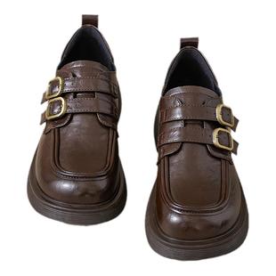 达芙妮棕色乐福鞋女秋冬2025新款复古美拉德鞋子厚底英伦风小皮鞋