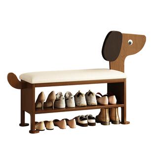 实木小狗换鞋凳门口家用高级感入户凳玄关穿鞋凳可坐鞋柜坐凳一体