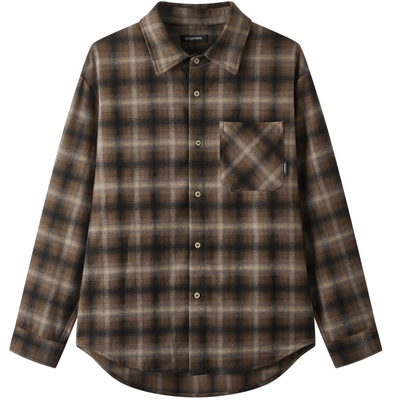 gxg.jeans男装 咖色格纹美式复古宽松长袖衬衫外套男 春秋热销