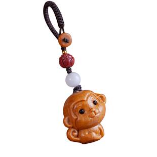 高档檀木质生肖小猴子汽车钥匙扣挂件绳链手机吊坠创意平安礼物包