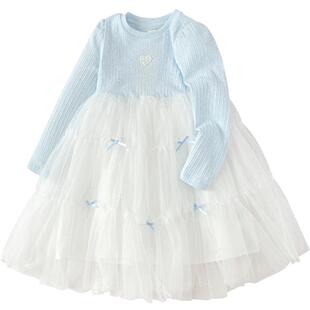 巴拉巴拉童装女童连衣裙网纱公主裙2026春秋装新款蝴蝶结撞色裙子