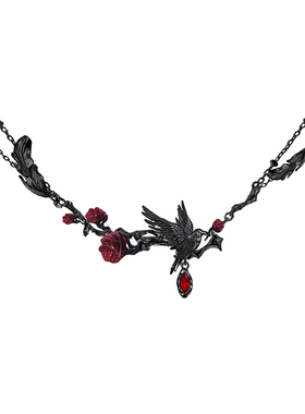 高级感黑红玫瑰乌鸦项链轻奢小众
