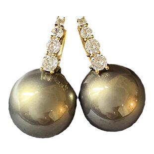 古里雅麻灰珍珠耳环女轻奢高级感耳钉2026新款爆款气质耳扣耳饰