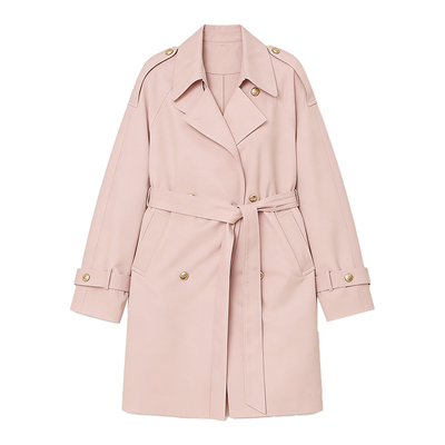 DPLAY粉色翻领系带收腰风衣