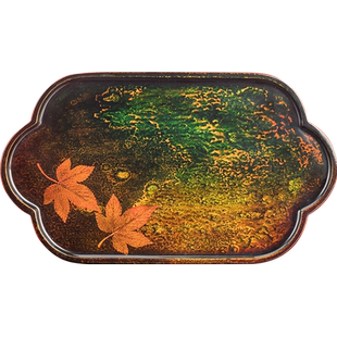 妙莲天香林剑军大师手工海棠枫叶大漆茶盘托盘高档木质茶台干泡盘