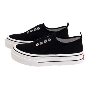 环球厚底一脚蹬帆布鞋女2024新款夏季薄款女鞋松紧百搭透气休闲鞋