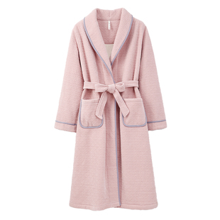 安之伴珊瑚绒睡袍女秋冬款宽松简约休闲加绒加厚中长款家居服睡裙