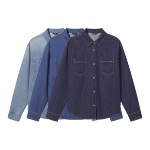 热风女士长袖牛仔衬衣内搭2026年春季新款美式复古基础牛仔衬衫