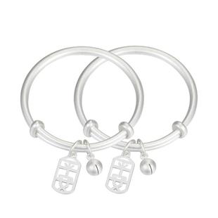 平安宝宝银手镯男女999纯银婴儿童古法传承满月周岁礼物足银镯子