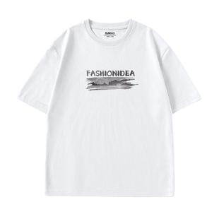 班尼路美式潮流短袖男款夏季青少年印花正肩半袖白色纯棉百搭t恤A