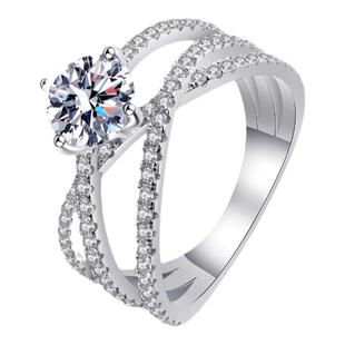 进口D色莫桑石钻戒三生三世女戒指婚戒一克拉S925银镀铂金情侣戒