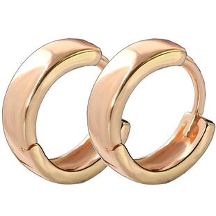 全纯银镀18K玫瑰金彩银耳环男女大小加宽粗耳扣耳骨扣环S925银饰